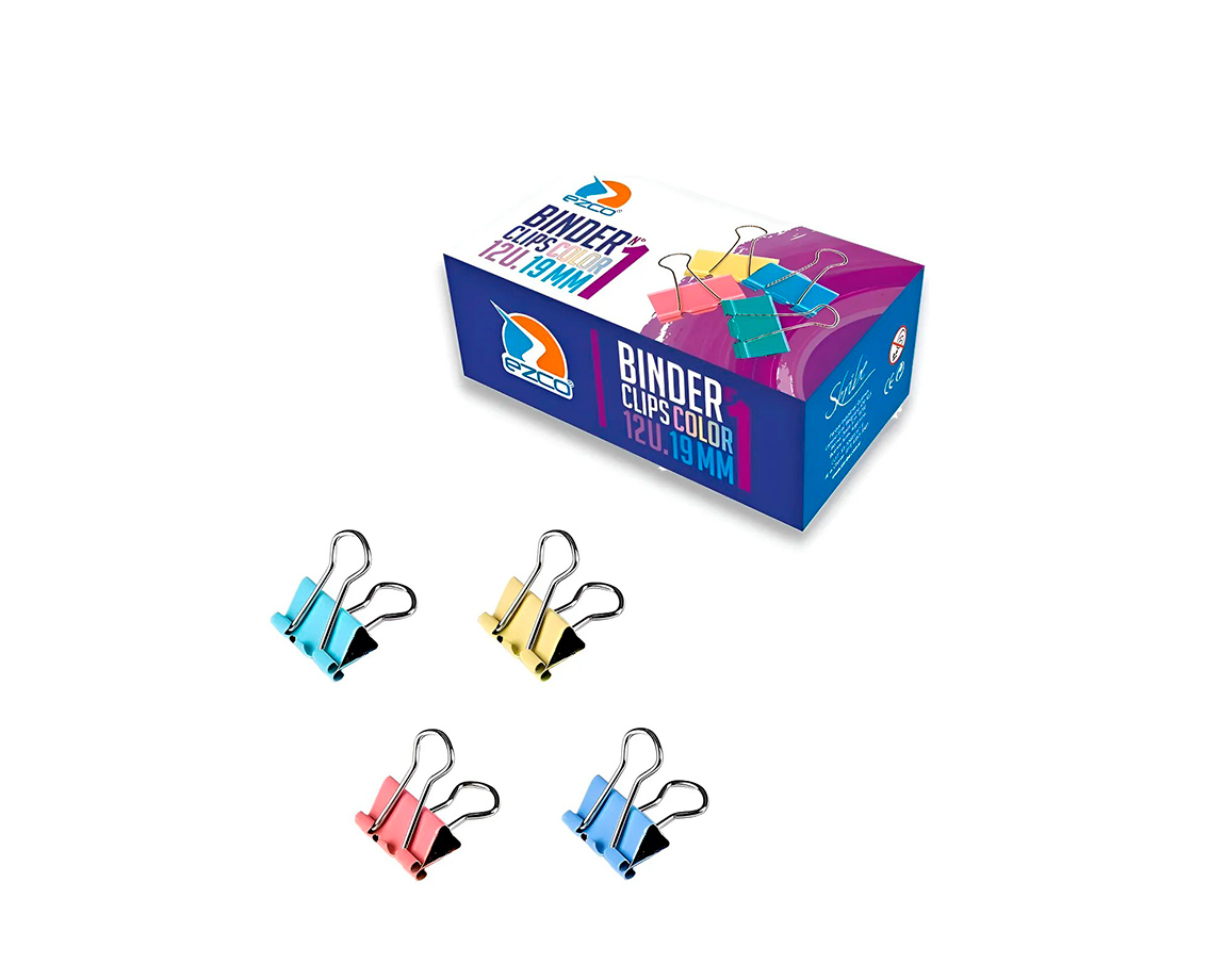 APRIETAPAPEL EZCO COLOR 19MM x 12 UNID.