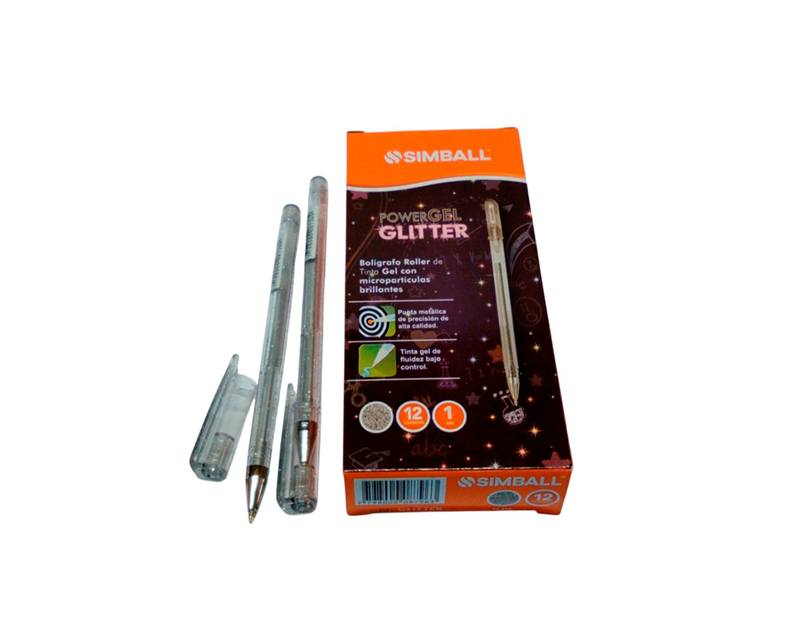 BOLIGRAFO SIMBALL POWER GEL GLITTER x 12 U PLATA