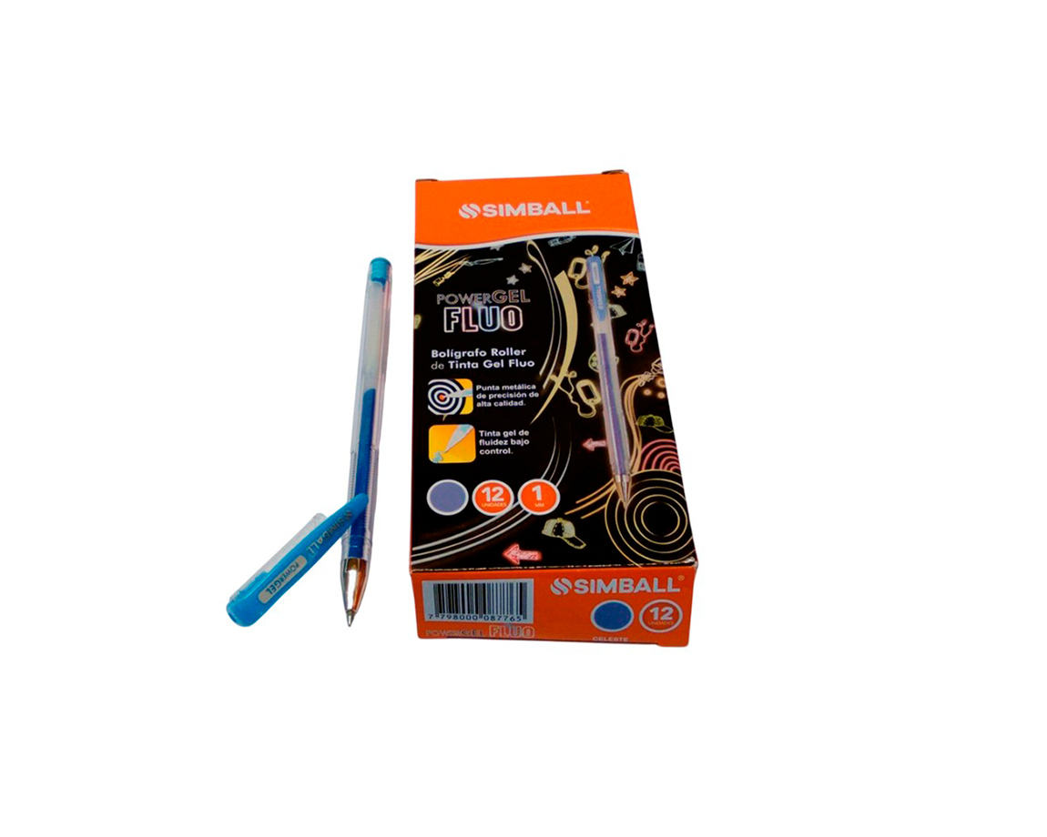 BOLIGRAFO SIMBALL POWER GEL FLUO x 12 U. CELESTE