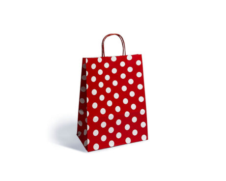 BOLSA REGALO ROMI LUNARES BLANCOS BASE ROJA  22x30 xU