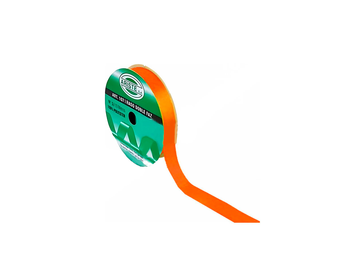 CINTA RASO ARISTE Nro 2  12mm x10 MTS NARANJA DOBLE FAZ