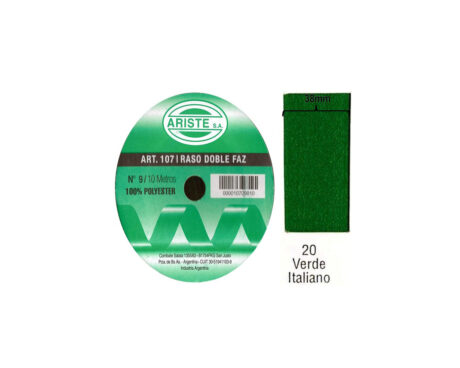 CINTA RASO ARISTE Nro 9  38mm x10 MTS VERDE ITALIANO DOBLE F