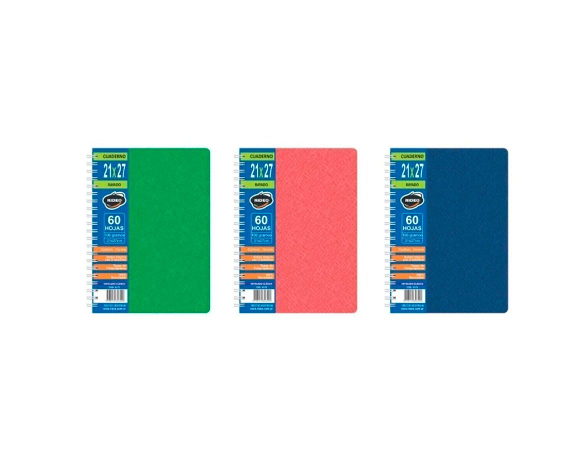CUADERNO RIDEO 3171 T/P ENTELADO 21x27 x 60H =