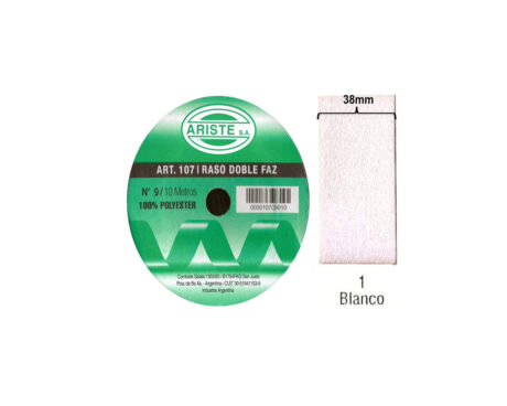 CINTA RASO ARISTE Nro 9  38mm x10 MTS BLANCO DOBLE FAZ