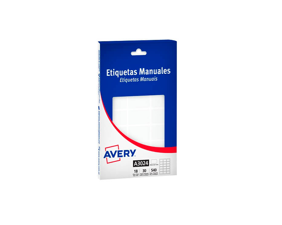 ETIQUETAS AVERY COMERCIAL A3024 19x33 MM