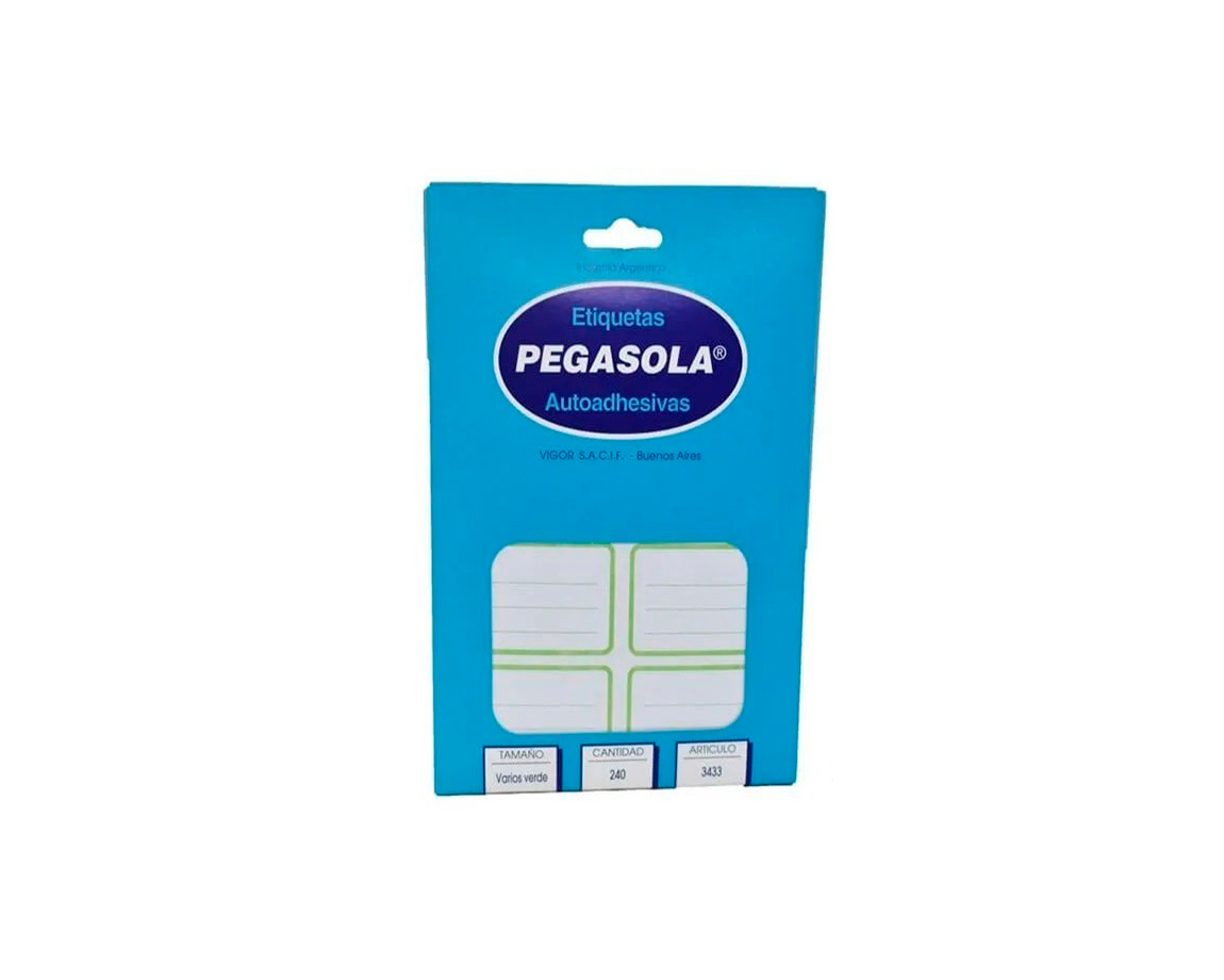 ETIQUETAS PEGASOLA ESCOLAR 3433 VERDE 38 X 60MM