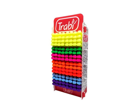 EXHIBIDOR TRABI RESALTADOR CHATO FLUO x 128 U. SURT.