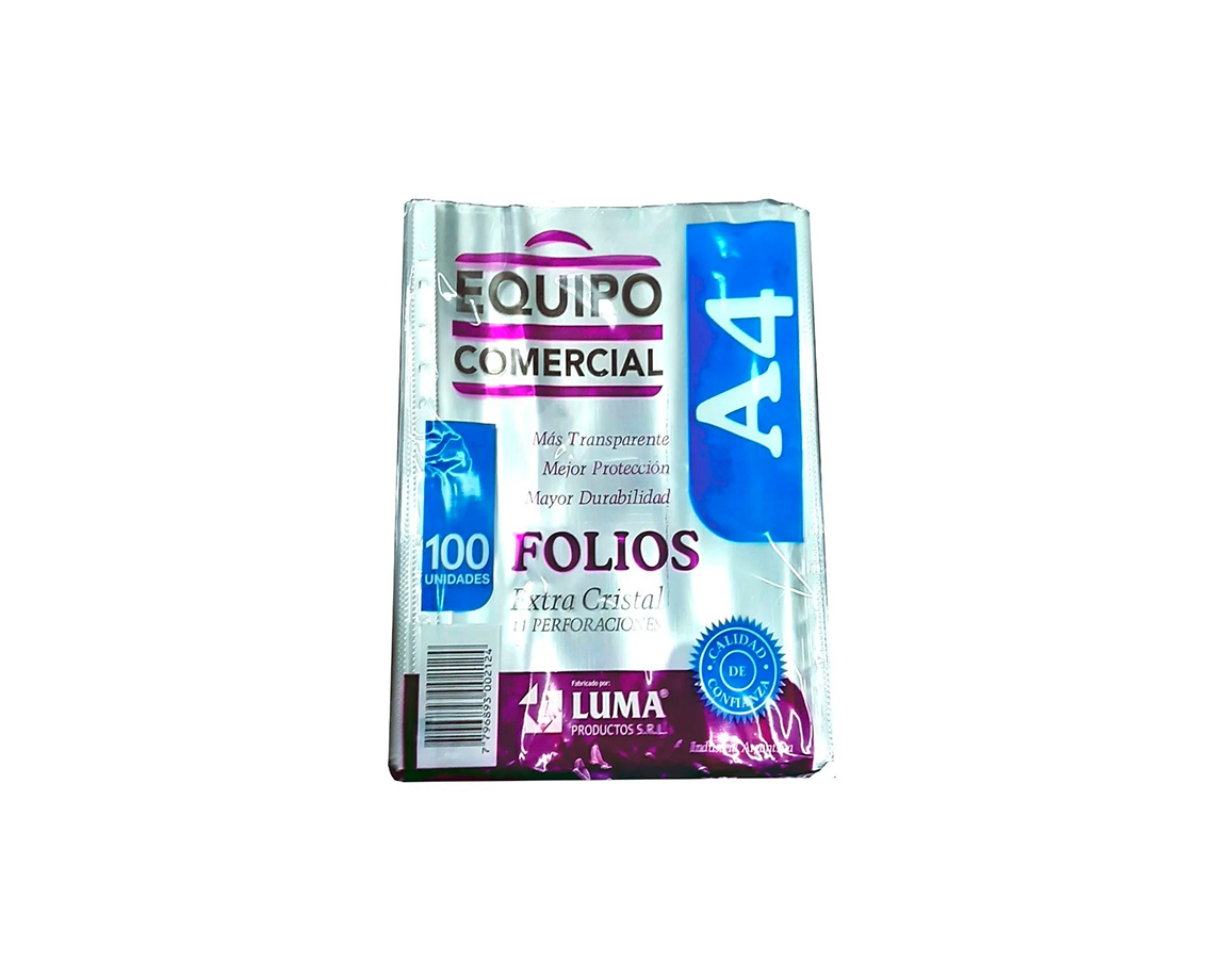 FOLIOS LUMA PPP A4 x100 U. EQUIPO COMERC.