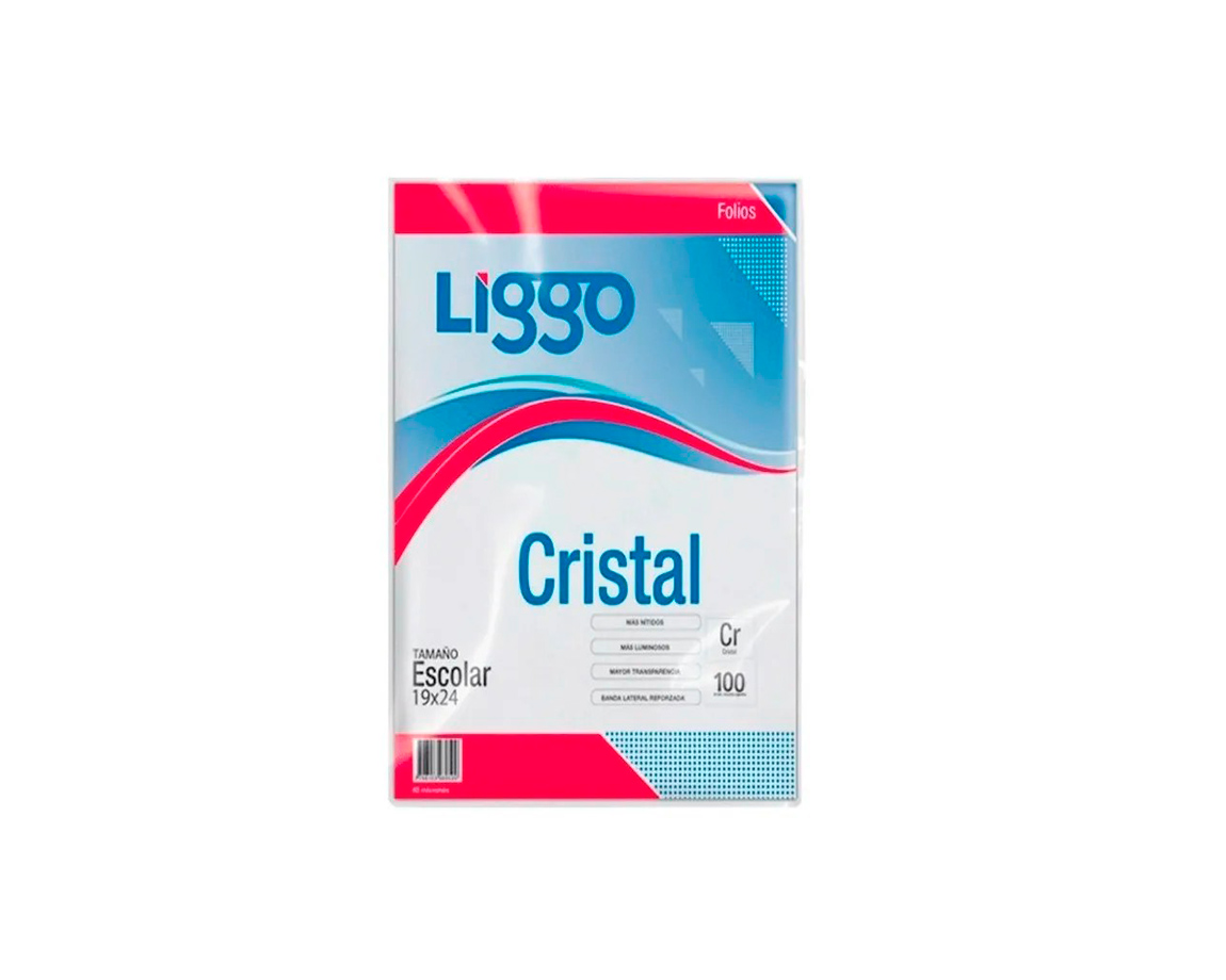 FOLIOS LIGGO CRISTAL 40 MIC ESCOLAR x100 UNID.