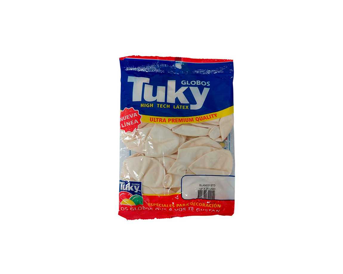 GLOBOS LATEX TUKY 12' BLANCO x 25 U.