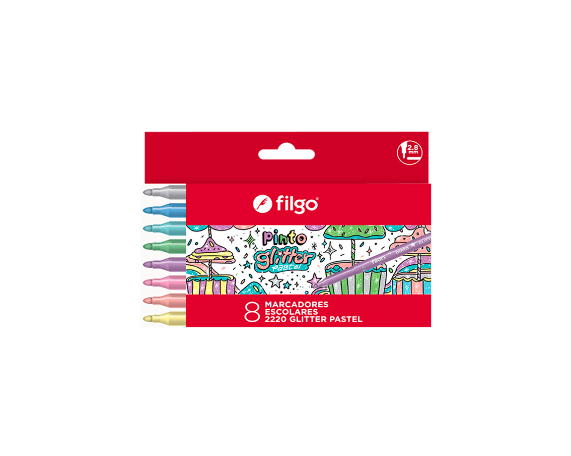 MARCADOR FILGO PINTO x  8 U. GLITTER PASTEL (CM2220-E8-GLIPAS)