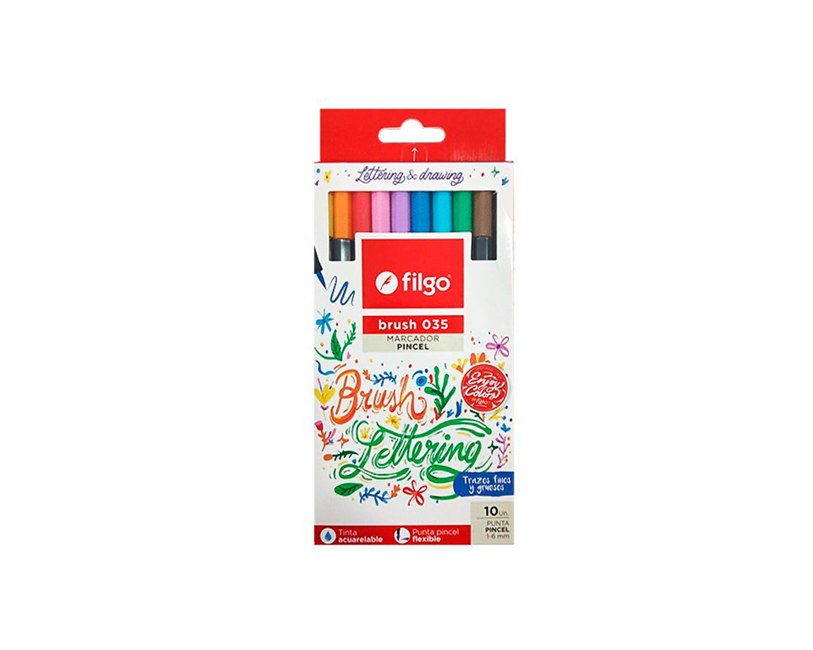 MARCADOR FILGO BRUSH 035 SURTIDO x 10 UNID.