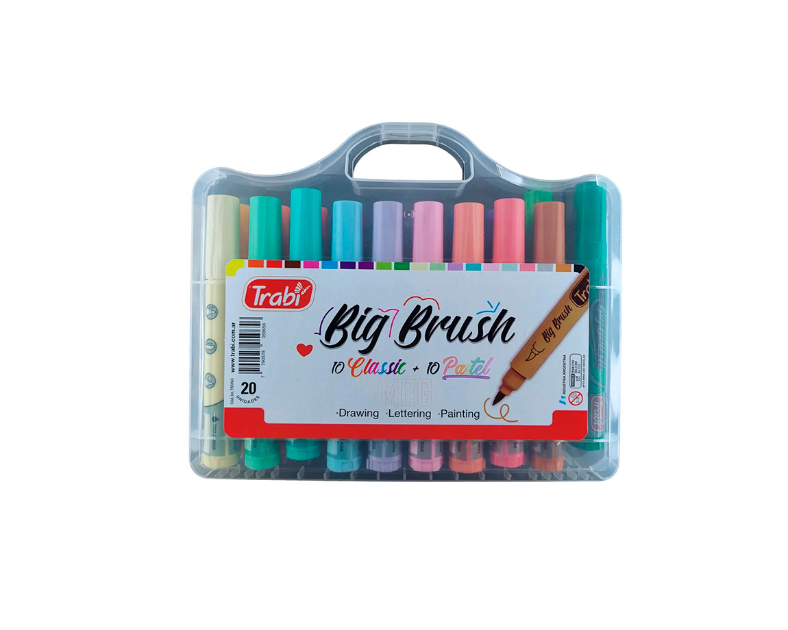 MARCADOR TRABI BIG BRUSH VALIJA 10 CLAS + 10 PASTEL