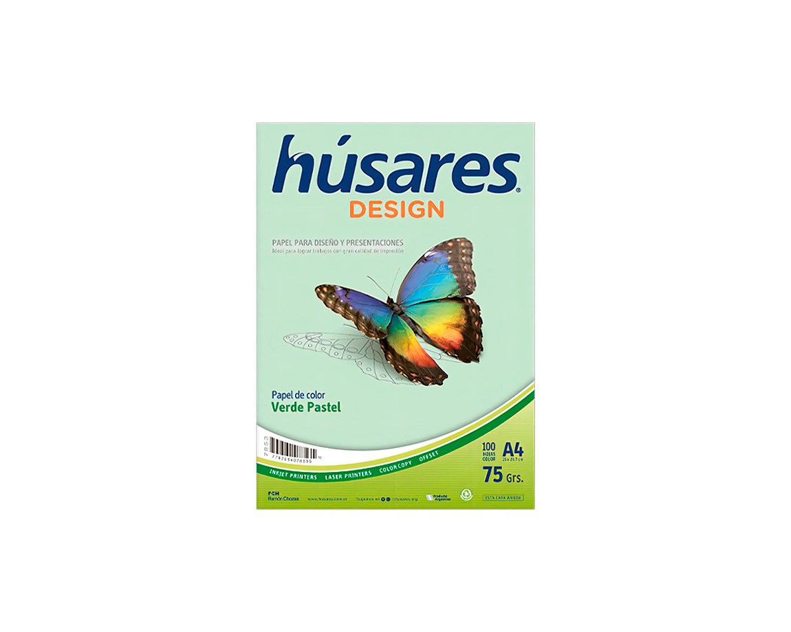 PAPEL RESMA HUSARES 7853 A4 75 GS 100hjs VERDE PASTEL