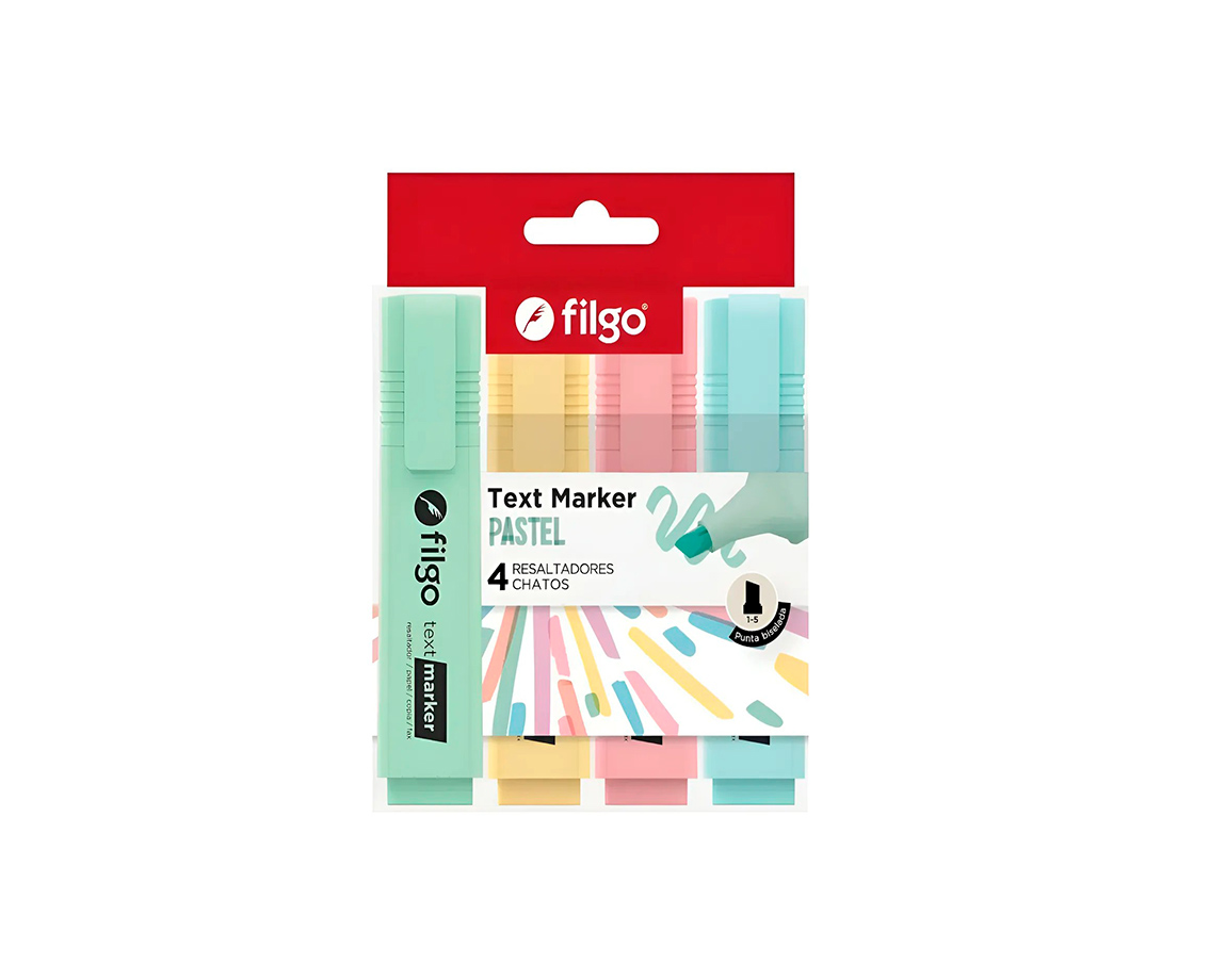 RESALTADOR FILGO CHATO PASTEL x 4 U. BLISTER