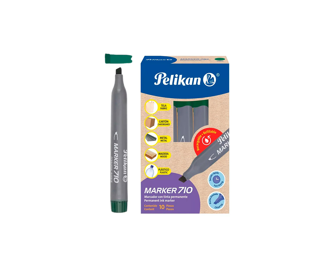 MARCADOR PELIKAN 710 SOLVENTE x 10 U. VERDE P/BISEL