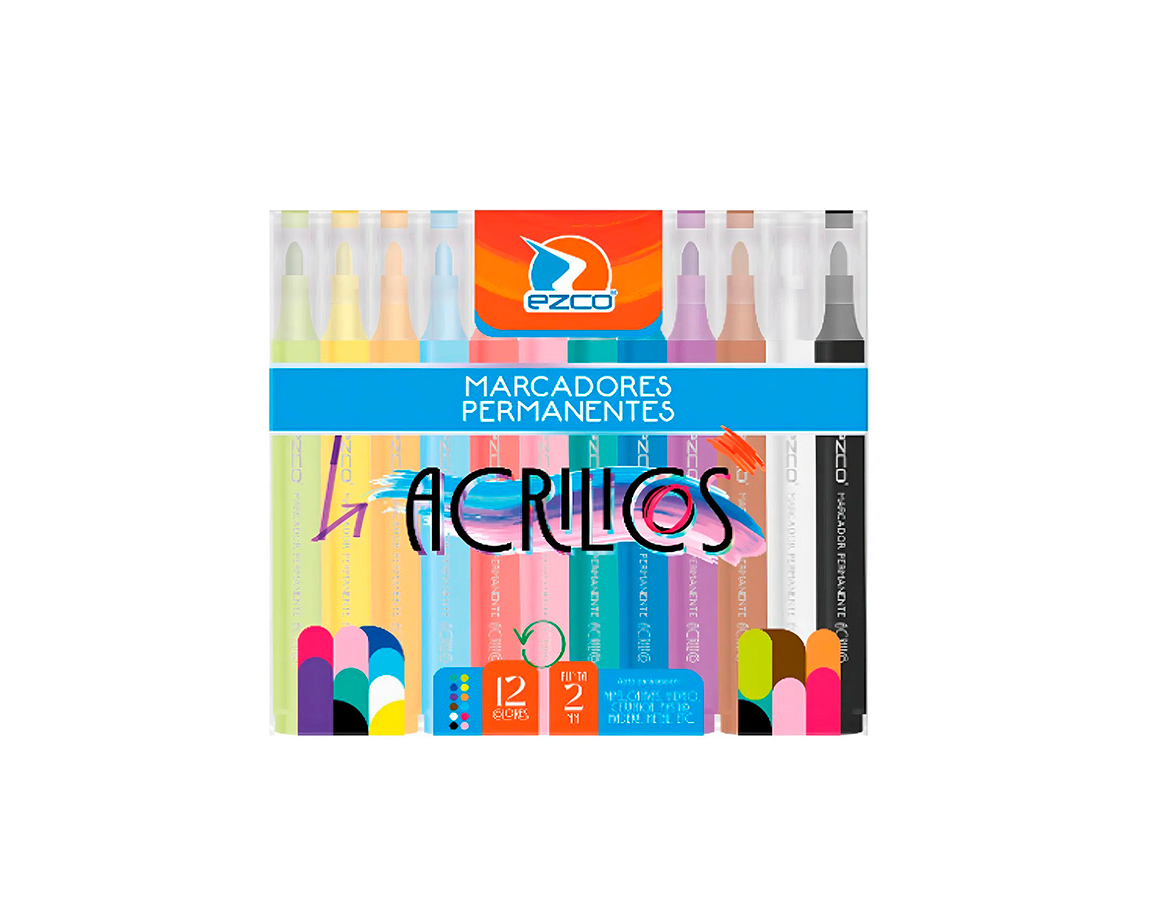 MARCADOR EZCO ACRILICOS x 12 COL. PERM