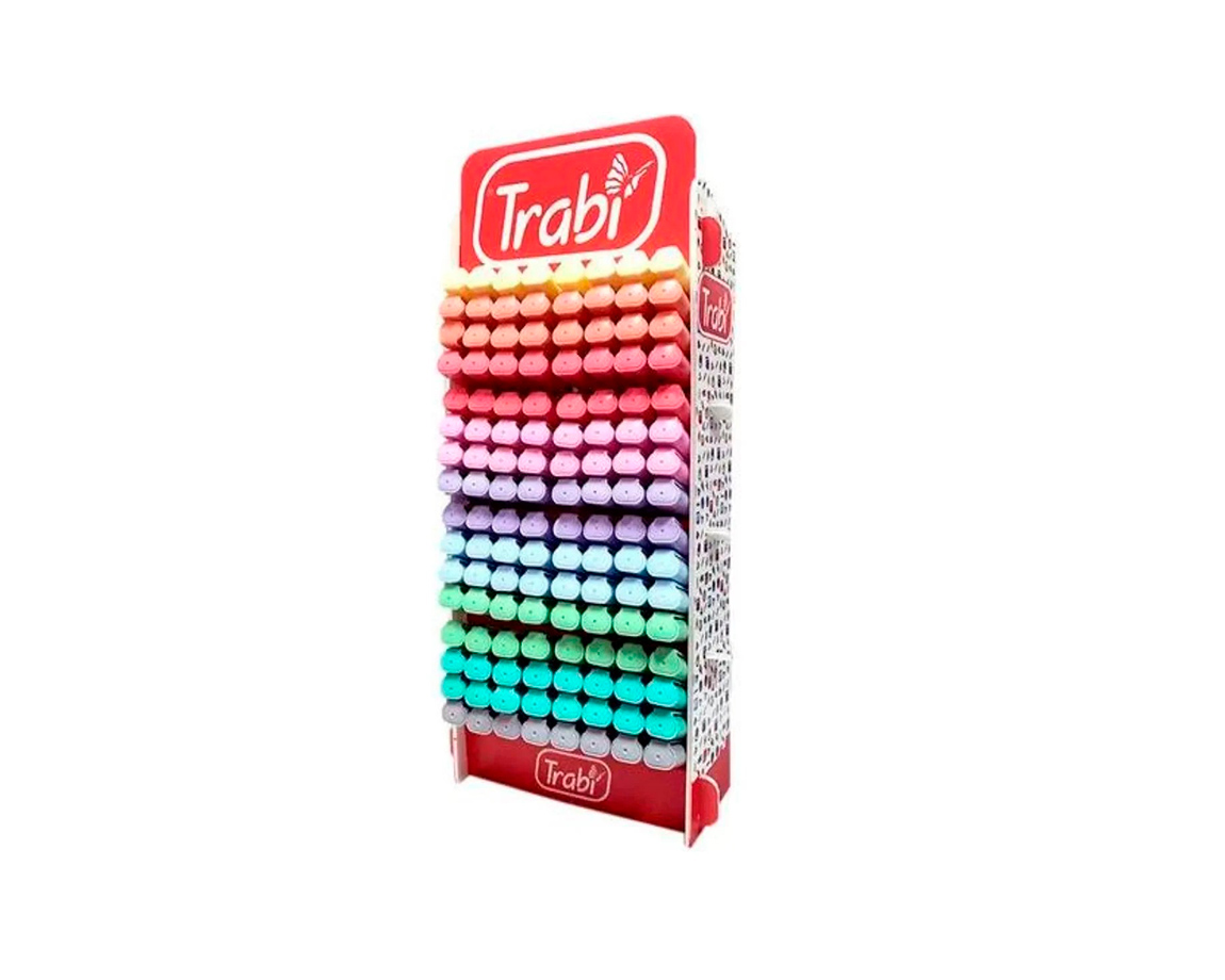 EXHIBIDOR TRABI RESALTADOR CHATO PASTEL x 128 U. SURT.