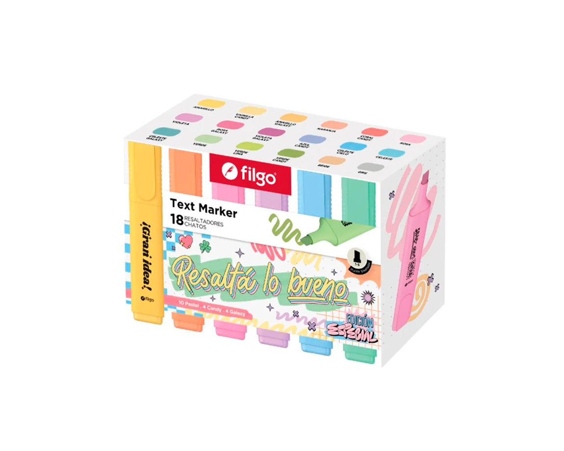 RESALTADOR FILGO CHATO PASTEL x18 ESTUCHE MAGNETICO