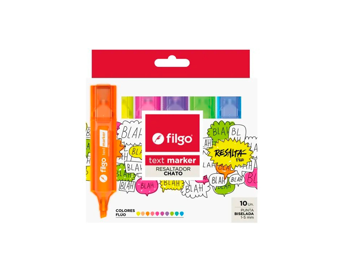 RESALTADOR FILGO CHATO FLUO x 10 U. SURTIDO