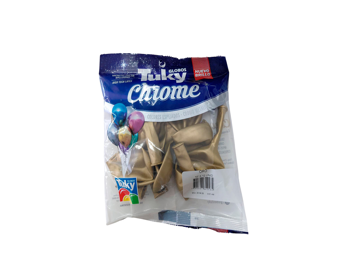 GLOBOS LATEX TUKY 10" CHROME ORO x 12 U.