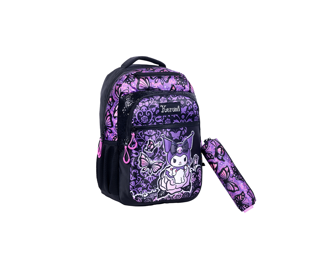 MOCHILA WABRO 45248 KUROMI MARIPOSAS 18" ESPALDA C/ CARTUCHERA