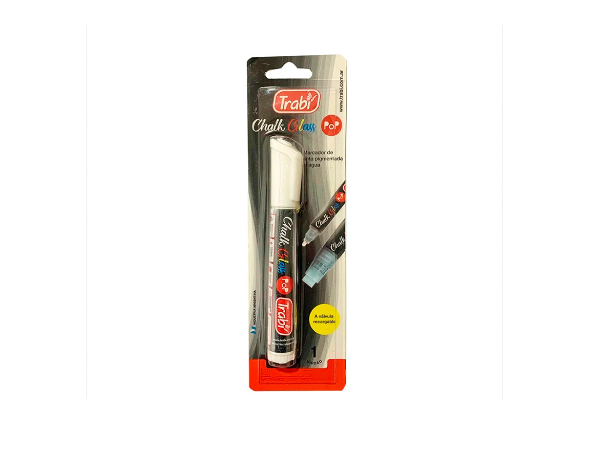 MARCADOR TRABI CHALK GLASS  POP x U. TA15M BLANCO RECARG.