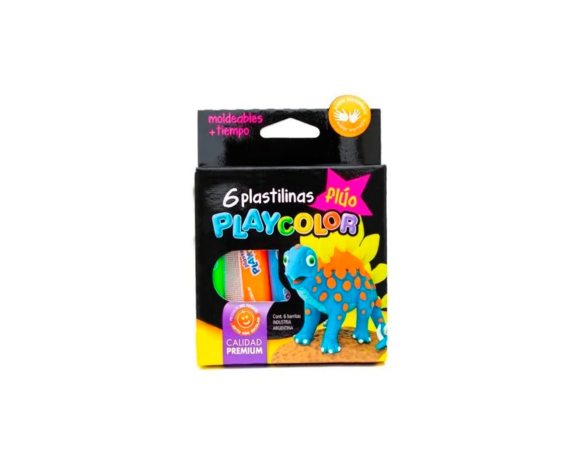 PLASTILINA PLAYCOLOR CAJA x6 BARRAS FLUO SURTIDAS