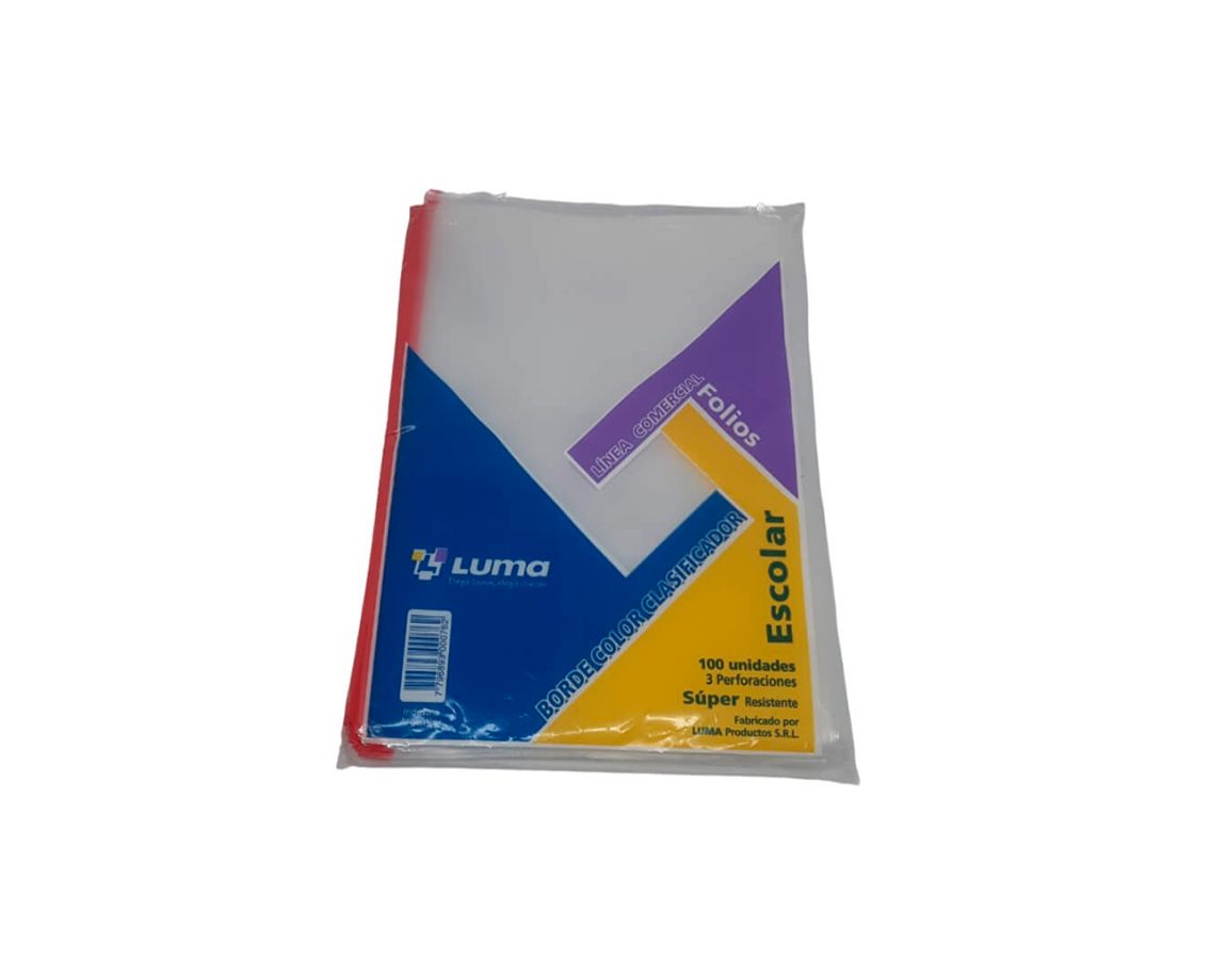 FOLIOS LUMA PESADO A4 x100 U. BORDE COLOR ROJO