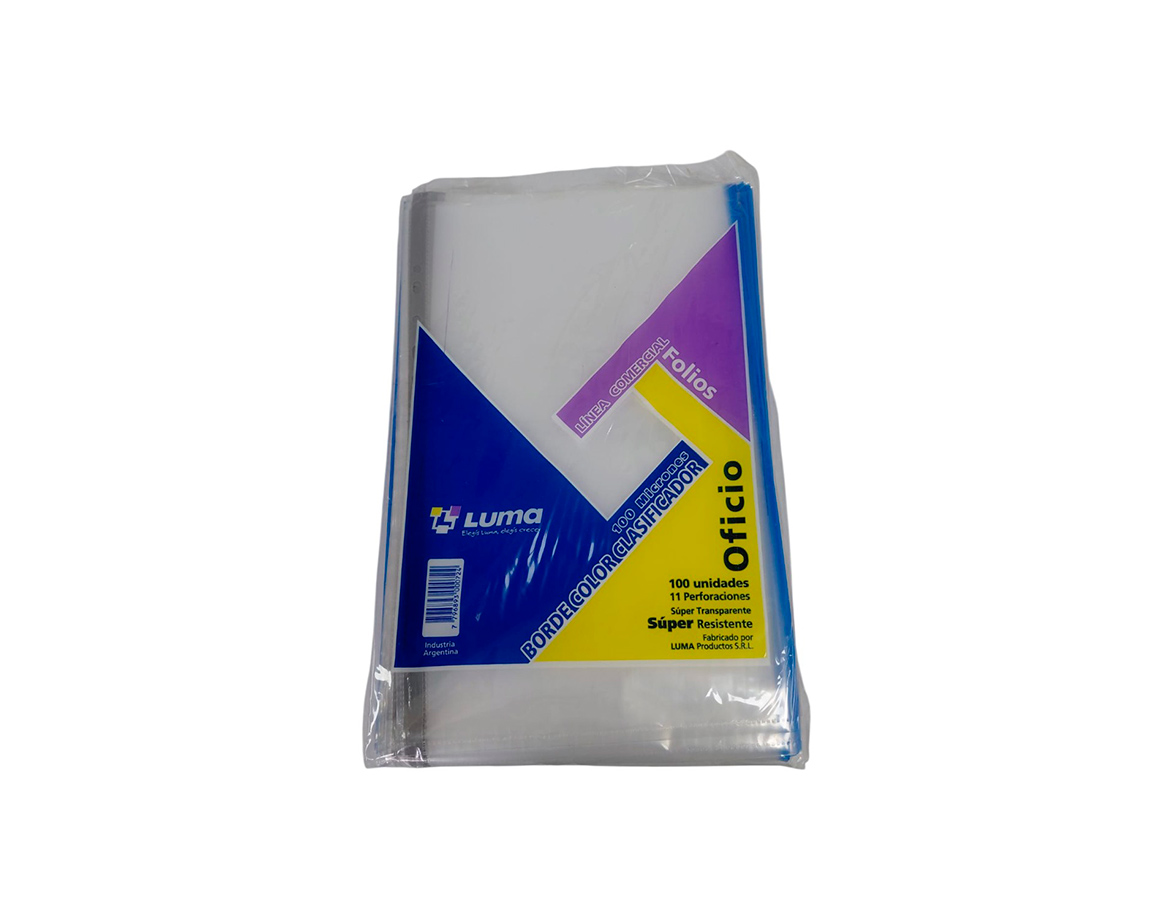 FOLIOS LUMA PESADO OFICIO x100 U. BORDE COLOR AZUL