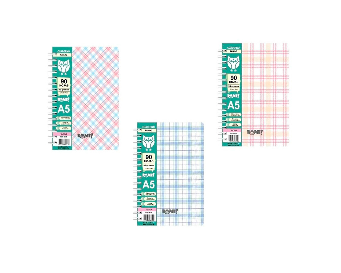 CUADERNO ROME 73125/2 A5 TARTAN 90 HOJAS #