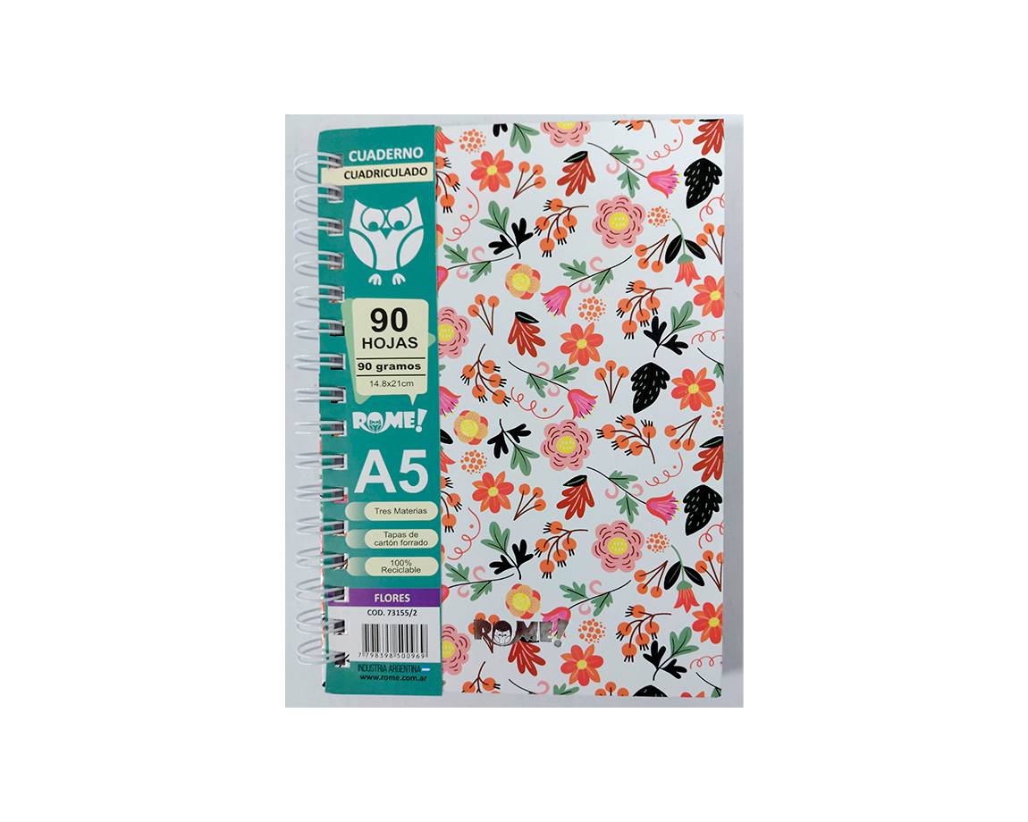CUADERNO ROME 73155/2 A5 FLORES 90 HOJAS #