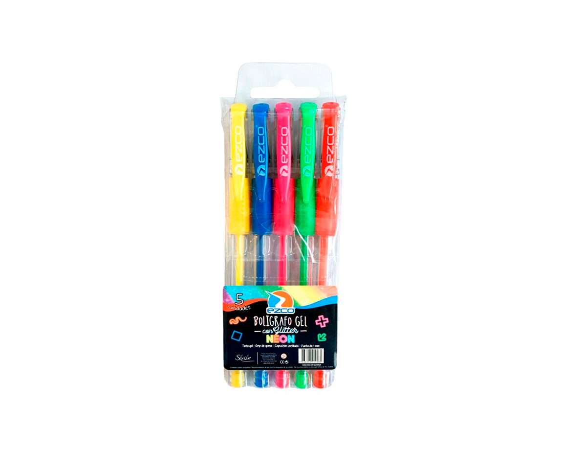 BOLIGRAFO EZCO GEL NEON x 5 U. SURTIDOS