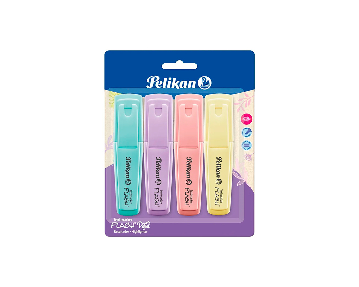 RESALTADOR PELIKAN FLASH PASTEL BLISTER x 4 u. SURTIDO