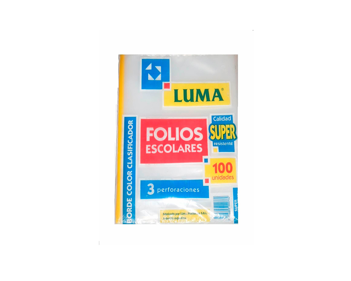 FOLIOS LUMA PESADO OFICIO x100 U. BORDE COLOR AMARILLO