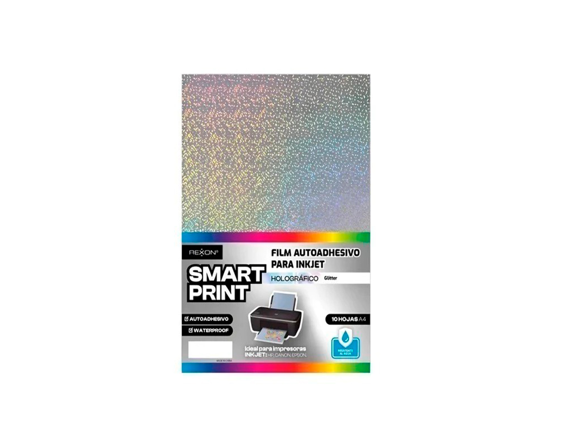 PAPEL REXON SMART PRINT HOLOGRAFICO TRANSP GLITTER A4 10H INK-JET 789248 (16539)