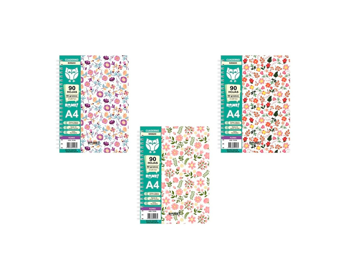 CUADERNO ROME 73154 A4 FLORES 90 HOJAS =