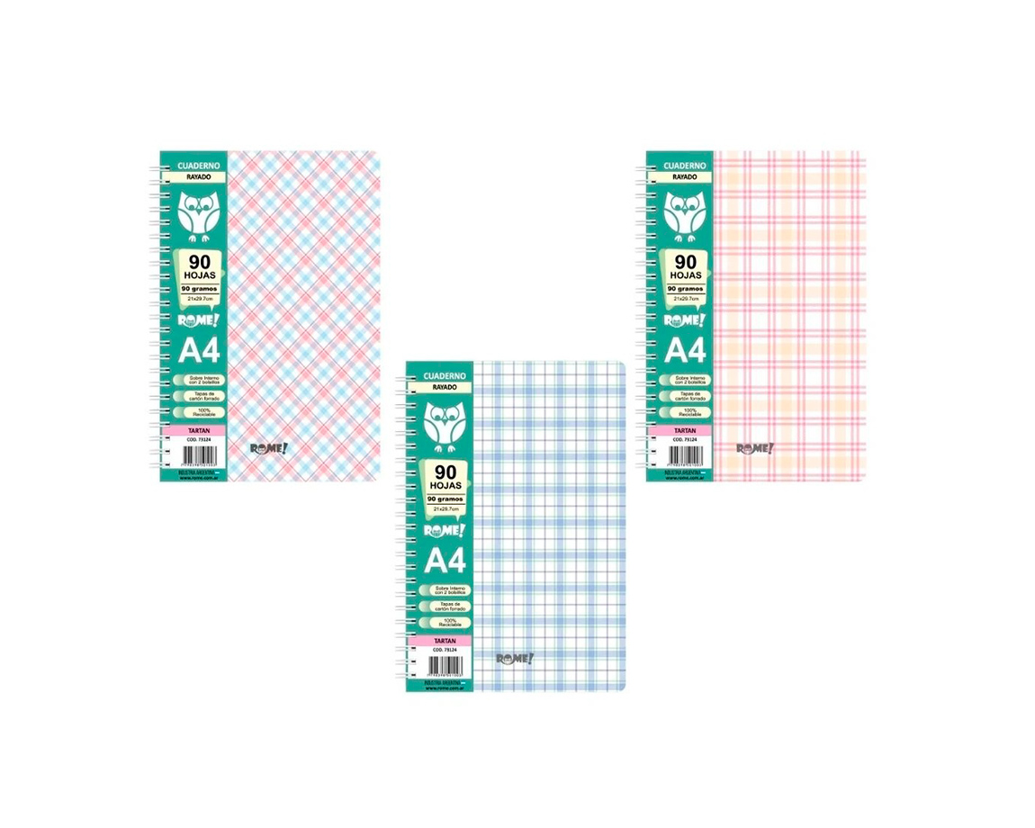 CUADERNO ROME 73124 A4 TARTAN 90 HOJAS =
