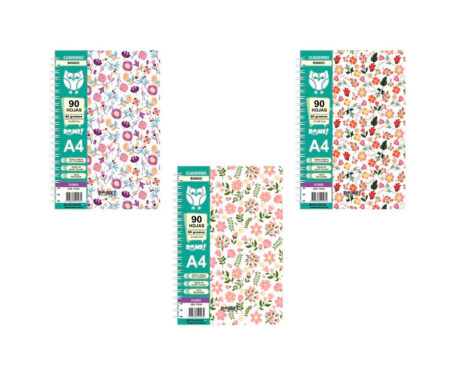 CUADERNO ROME 73154/2 A4 FLORES 90 HOJAS #