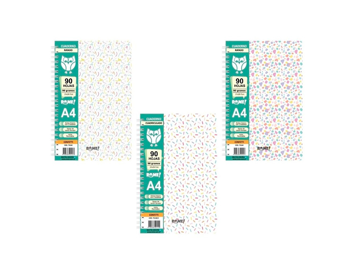 CUADERNO ROME 73144/2 A4 CONFETTI 90 HOJAS #
