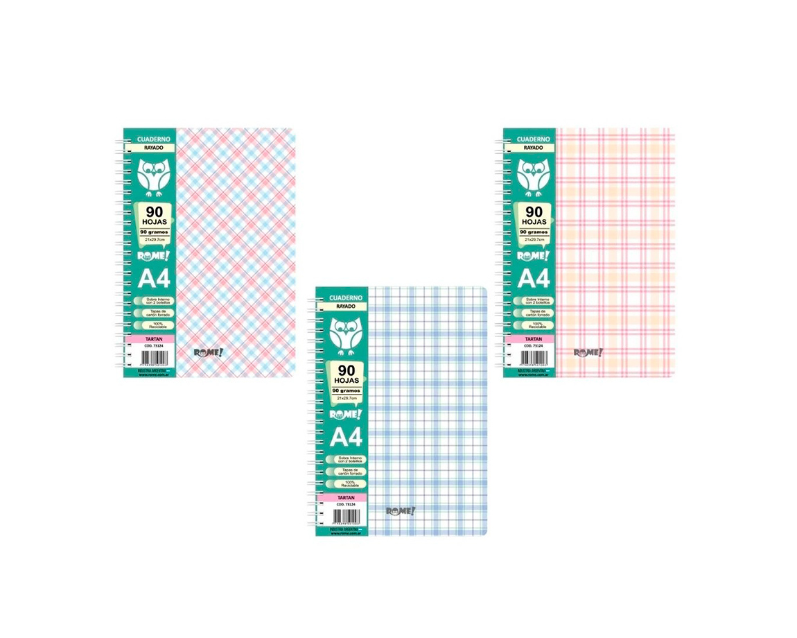CUADERNO ROME 73124/2 A4 TARTAN 90 HOJAS #