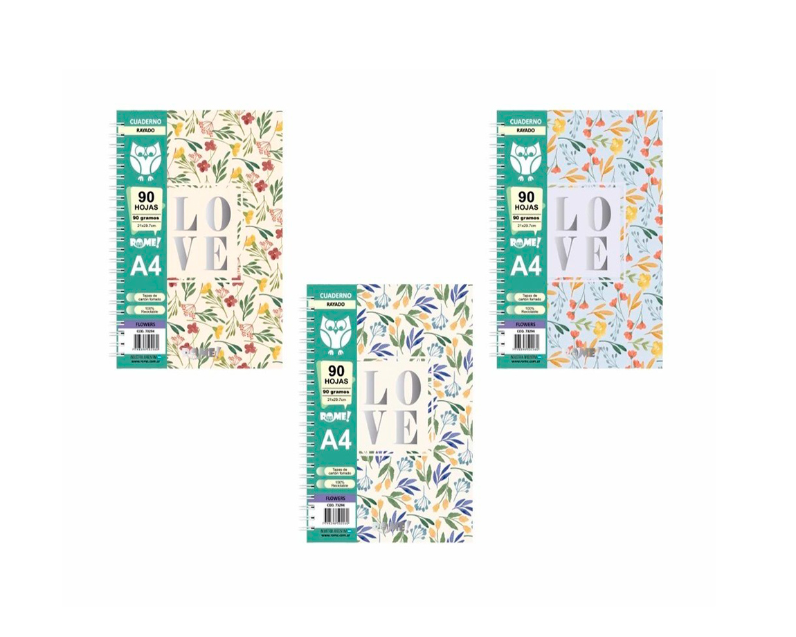 CUADERNO ROME 73294/2 A4 FLOWERS 90 HOJAS #