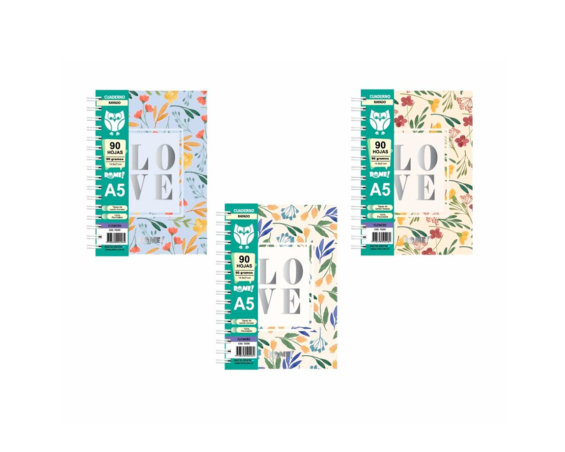 CUADERNO ROME 73295 A5 FLOWERS 90 HOJAS =