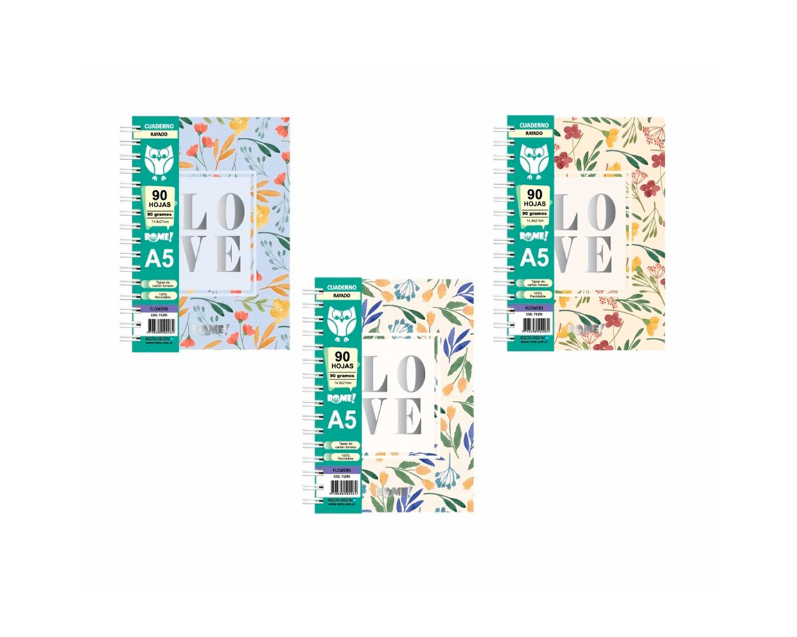 CUADERNO ROME 73295/2 A5 FLOWERS 90 HOJAS #