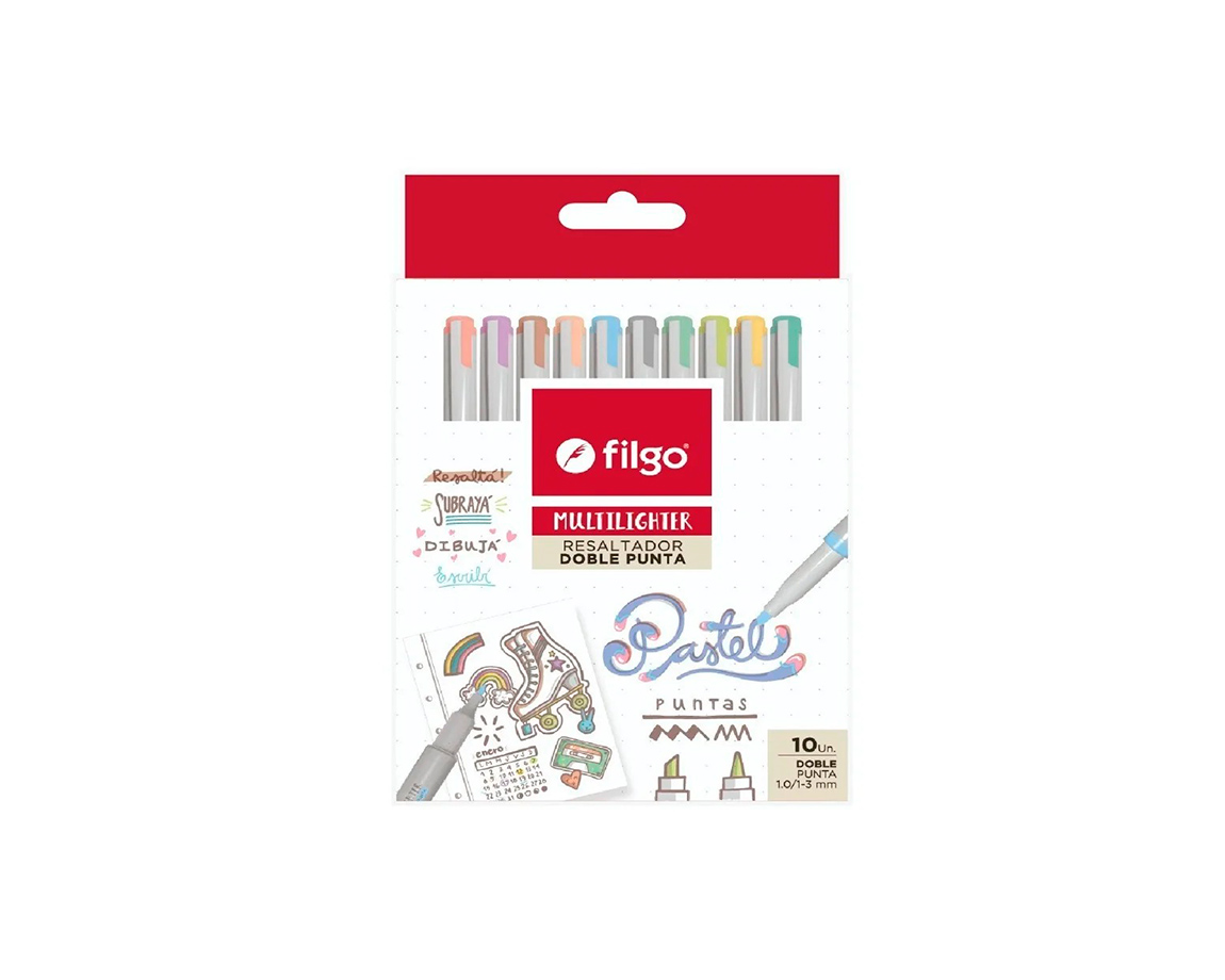 RESALTADOR FILGO MULTILIGHTER DOBLE PUNTA x 18 U. PASTEL