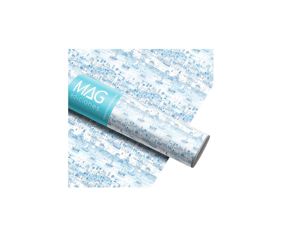 PAPEL REGALO MAG 5170 PUEBLO COSTERO ILUSTRADO