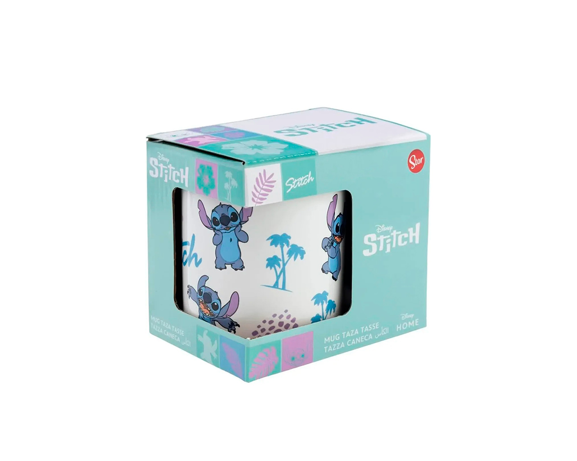 TAZA CERAMICA STITCH HOJAS DE PALMERA 325ML EN CAJA STOR 88136