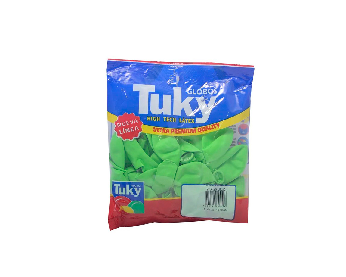 GLOBOS LATEX TUKY VERDE CLARO 9" x 25 U