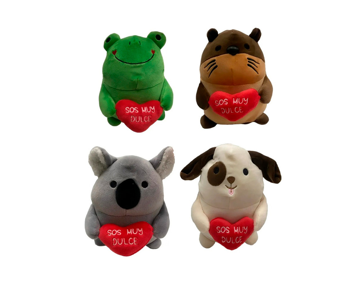 PELUCHE 8185 ANIMALITOS SPANDEX CON CORAZON 20 CM