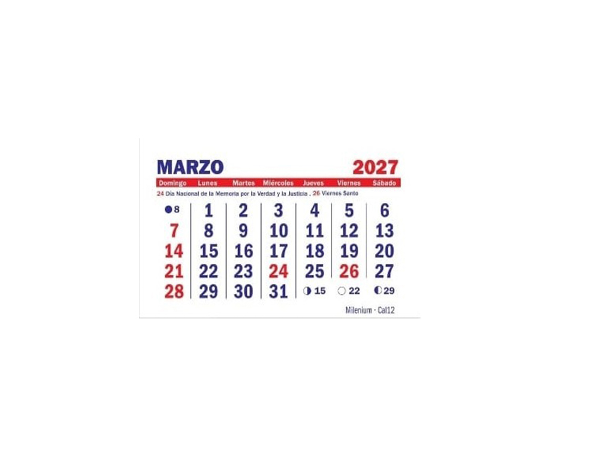 MENSUALES MILENIUM CAL12 - 10x15 cm PACK x 25 U. 2027